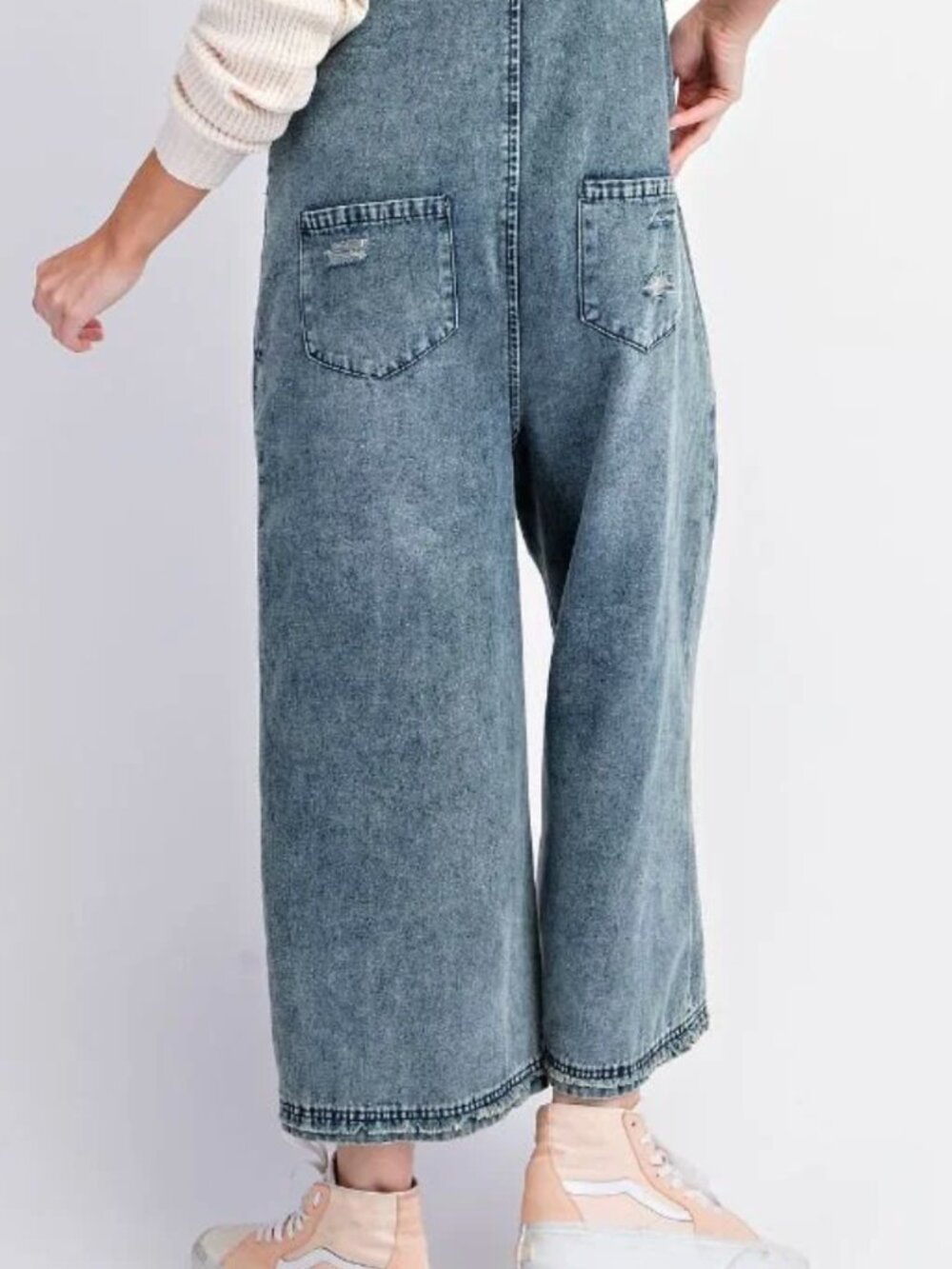 Easel Washed Denim Loose Fit Overalls - Picture 5 of 5